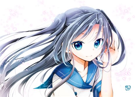 Cute Anime Girl With Black Hair And Blue Eyes