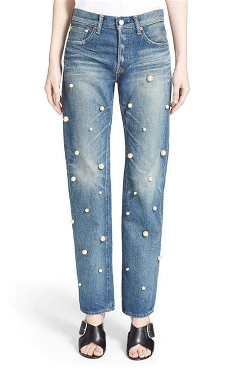 The Top 8 Denim Trends To Know This Spring Embellished Jeans Pearl Embellished Jeans Denim