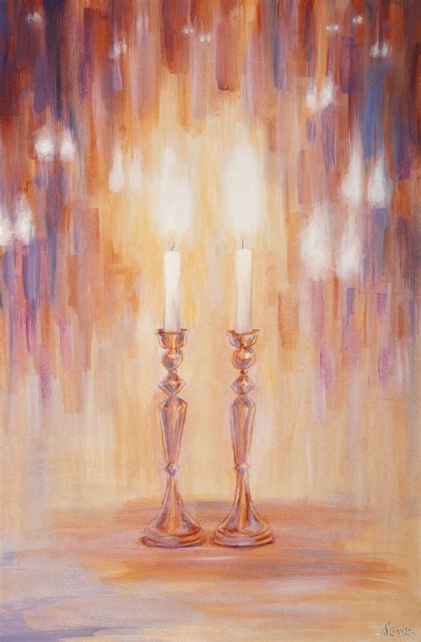 Jewish Fine Art Shabbat Candlesticks Shabbos Candles Prayer Jewish