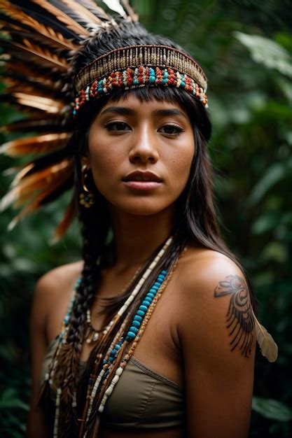 Premium Ai Image Beautiful Sexy Native American Woman In Traditional Tribal Costume