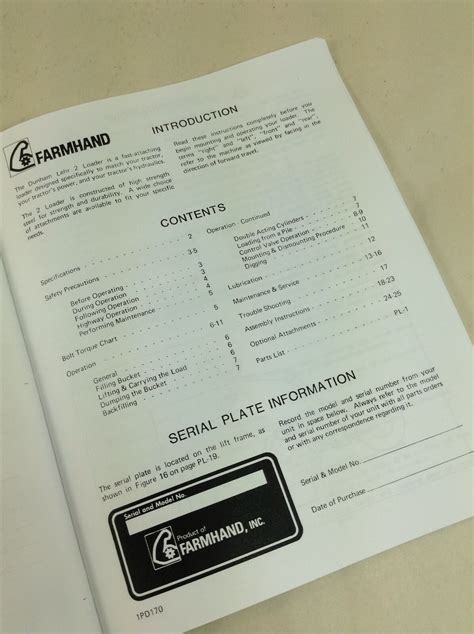 Farmhand Dunham Lehr Series 2 Loader Operators Manual Parts List
