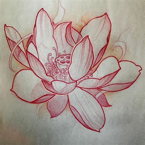 Outline Lotus Flower Tattoo Flash