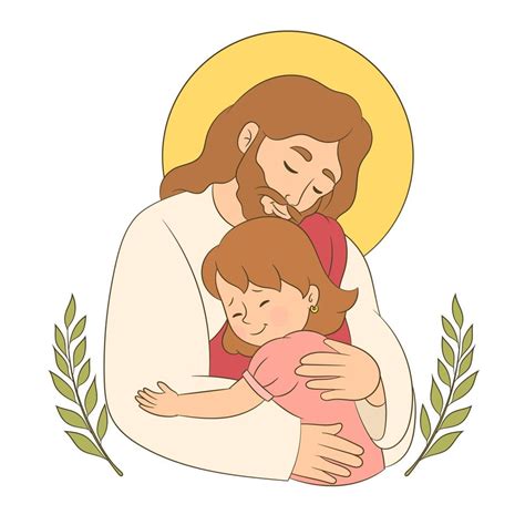 Jesus Hugging A Little Girl Feeling Love And Care In The Arms Of The