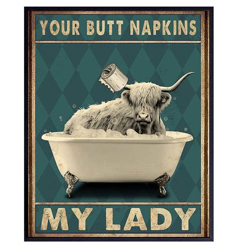 buy cow bathroom wall art and decor butt napkins my lady highland cow bathroom wall art