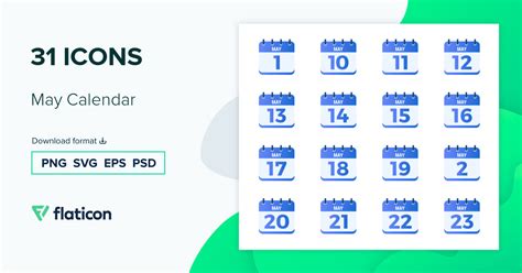 May Calendar Icon Pack Gradient Fill 31 Svg Icons