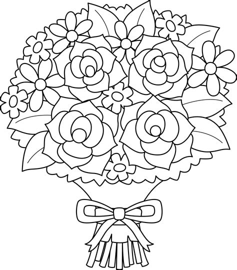 ramo de flores de boda página para colorear aislado 12902446 Vector en