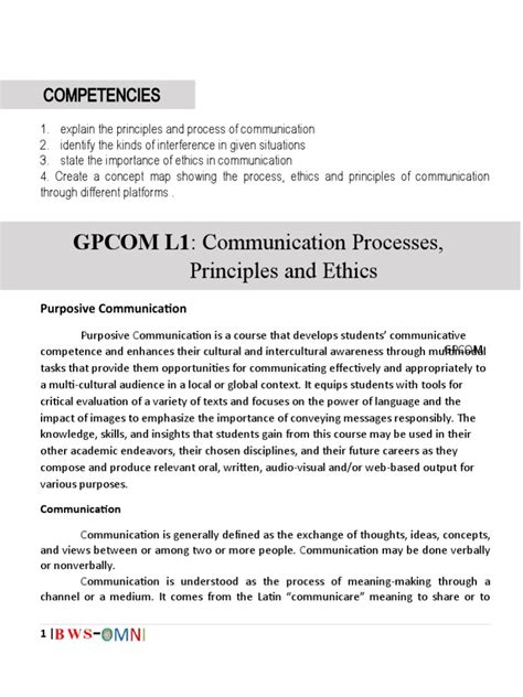 Gpcom L1 Communication Processes Principles And Ethics Pdf