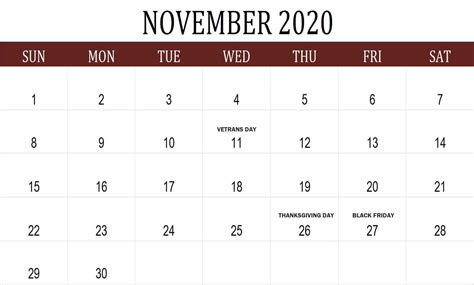 November 2020 Calendar With Holidays Calendar Usa Excel Calendar