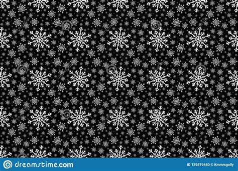 Winter White Snowflake Seamless Pattern On Black Background Stock