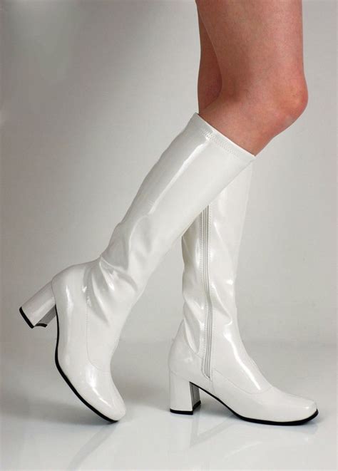 White 1960s Go Go Ladies Retro Boots For Women Knee High Boots 60s 70s In Clothes Shoes