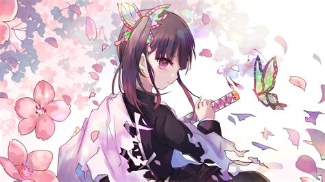 Demon Slayer Kanao Tsuyuri With Background Of Shallow Flowers Hd Anime