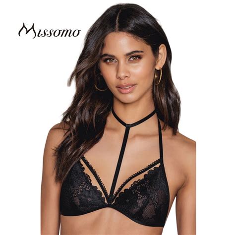 Missomo Women Sexy Solid Black Choker Lace Up Strap Bralette Hollow Out