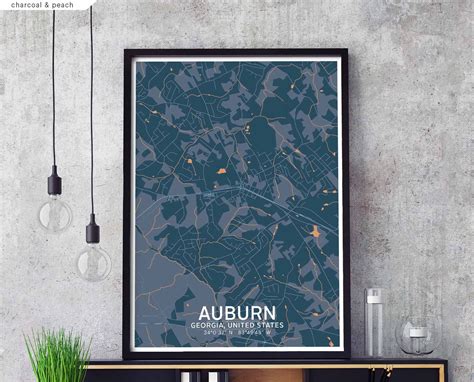 Auburn Georgia Usa Map Poster Black White Hometown City Print Etsy