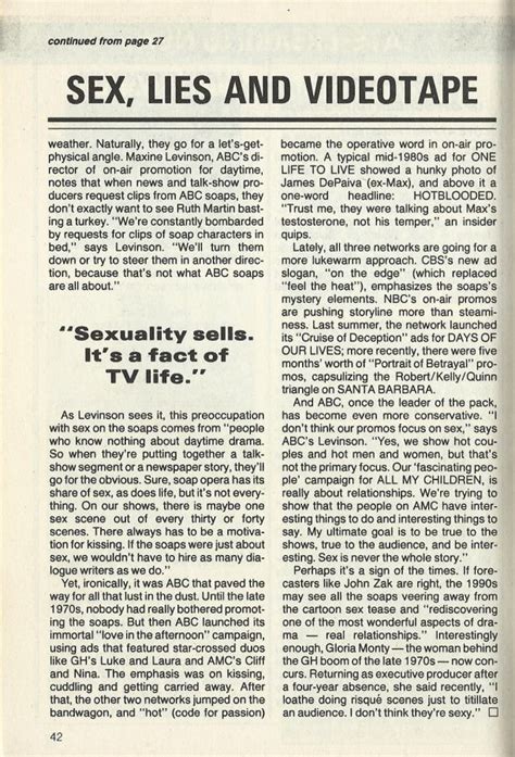 Classic Soap Opera Digest News — Sex Lies And Videotape Is Seduction
