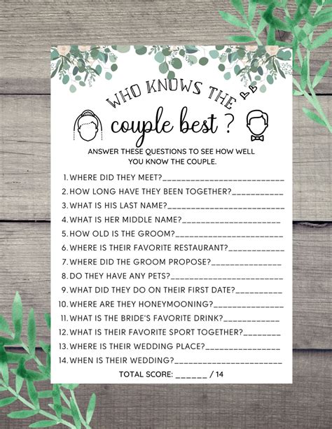 Who Knows Couple Best Bridal Shower Game L Newlywed Game L Etsy España
