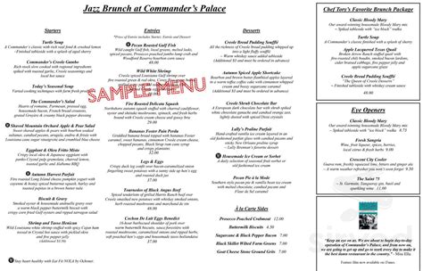 Commanders Palace Menu In New Orleans Louisiana Usa