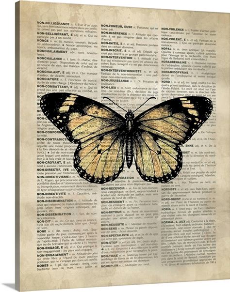 Vintage Dictionary Art Butterfly I Wall Art Canvas Prints Framed