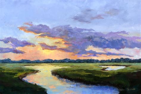 Marsh Sunset Oil Painting Landscape Paintings Beach Sunset Painting