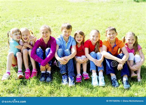 Kids Outside In Park Stock Photo Image Of Green Outdoor 99758596