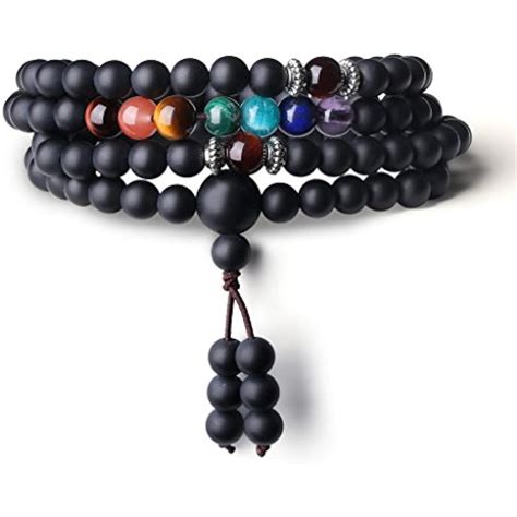 Buddhist Prayer 108 Mala Beads Matte Onyx 7 Chakra Semi Precious
