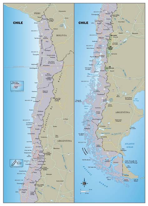 Large Detailed Travel Map Of Chile With Roads And Major Cities Chile