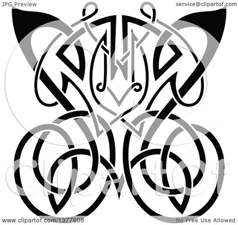 Clipart Of A Black And White Celtic Knot Butterfly