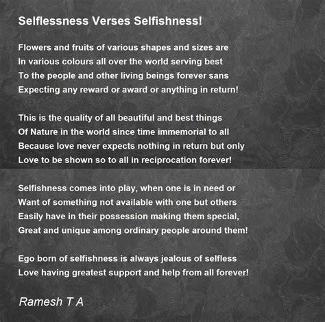 Selflessness Verses Selfishness Poem By Ramesh T A Poem Hunter