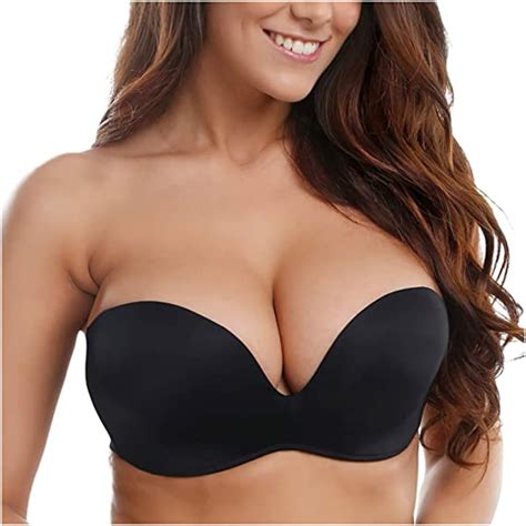 Strapless Bras For Women Plus Size Push Up Multiway Large Bust Seamless Bandeau E Black Large