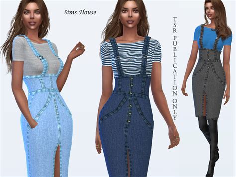 Denim Dress With A Slit And A T Shirt The Sims 4 Catalog