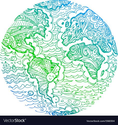 Planet Earth Green Sketched Doodle Royalty Free Vector Image