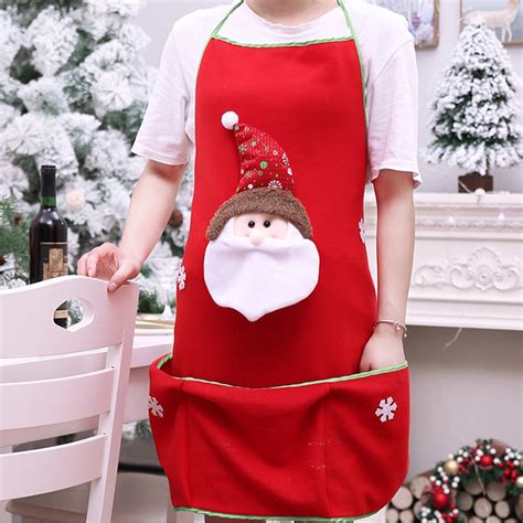 1pc Red Christmas Decoration Santa Snowman Apron Home Kitchen Cooking Baking Chef Christmas