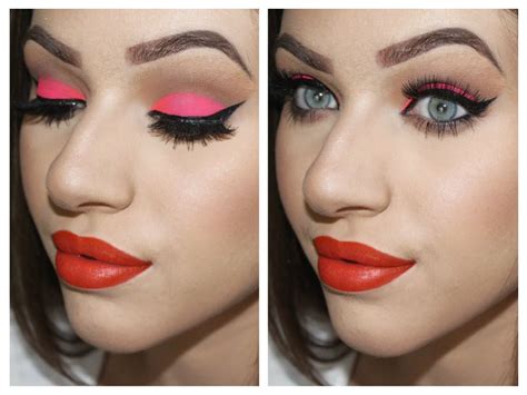Bright Neon Pink Eyes Tangerine Lips Full Face Makeup