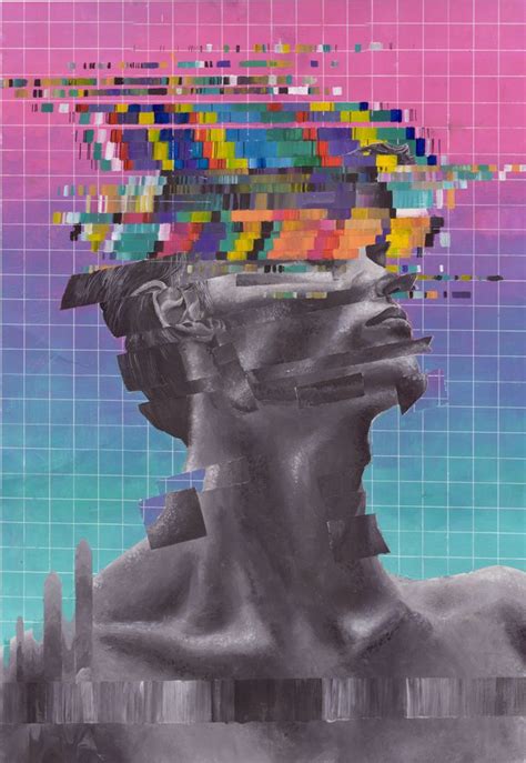 Glitch Portrait In A Digital Style Painted With Acrylics Art Print By