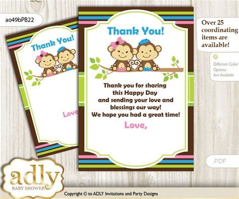 Monkeys Girl Boy Thank You Cards For A Baby Monkeys Shower Or Birthday