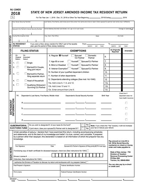 New Jersey 1040x 2015 Pdf Fill Out And Sign Online Dochub