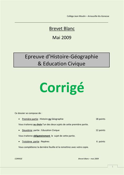 Corrigé Du Brevet Blanc Collège Jean Moulin Arnouville95400