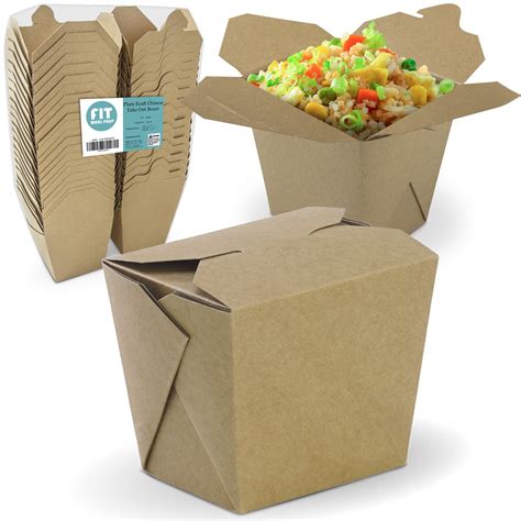 50 Pack 32 Oz Chinese Take Out Boxes 45x4” Plain Kraft Paperboard