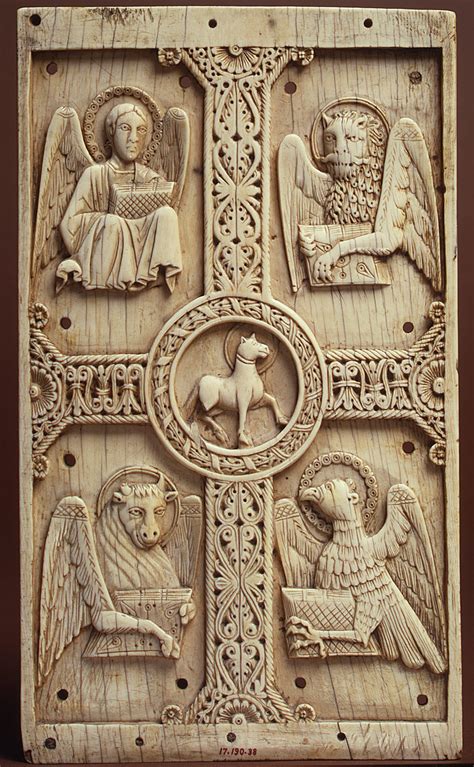 Plaque With Agnus Dei On A Cross Between Emblems Of The Four