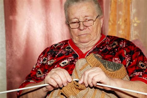 Old Woman And Knitting Sweater Stock Photo Image Of Grandmother