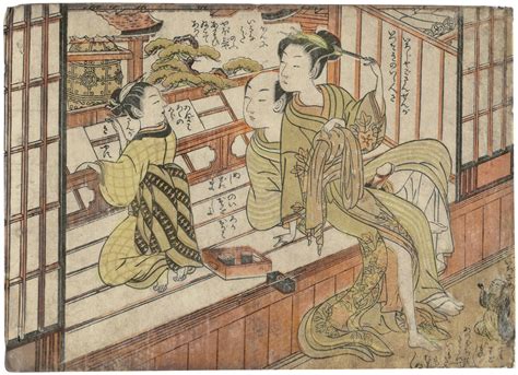 attributed to isoda koryusai 1735 1790 an amorous couple seated on a platform overlooking a