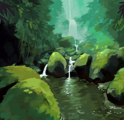 Rainforest Waterfall By Tohdraws On