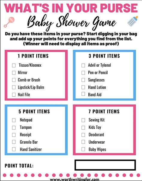 Free Printable Whats In Your Purse Baby Shower Game