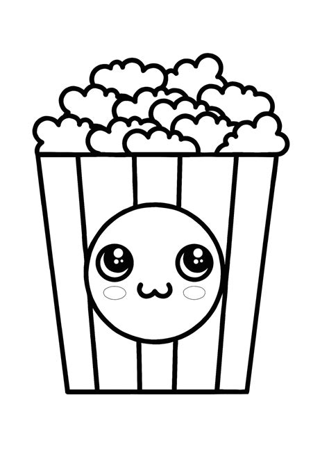 Free Kawaii Popcorn Coloring Page Colored Popcorn Coloring Pages Color