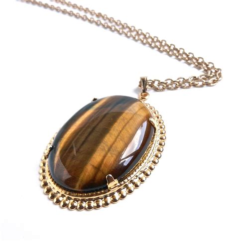 Tiger S Eye Necklace Vintage Gold Tone Costume Jewelry