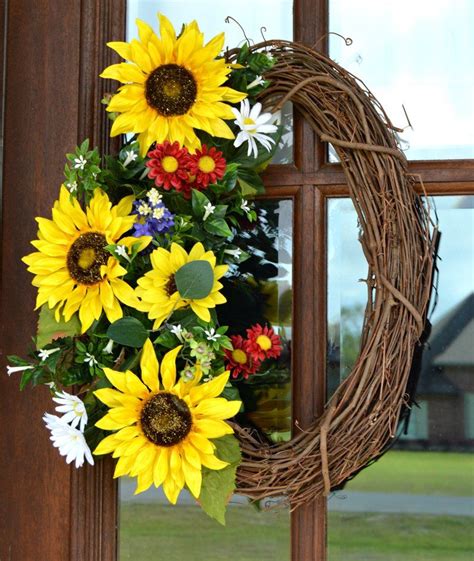 Summer Sunflower Grapevine Wreath Etsy Grapevine Wreath Grape