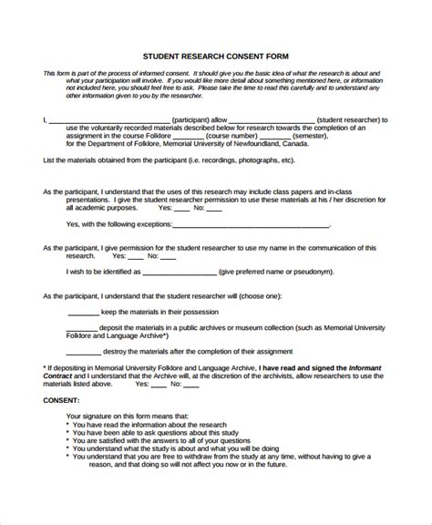 9 Research Consent Form Templates Sample Templates