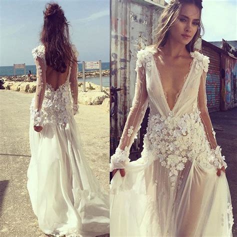 Sexy Boho Beach Wedding Dress 2018 V Neck Long Sleeves