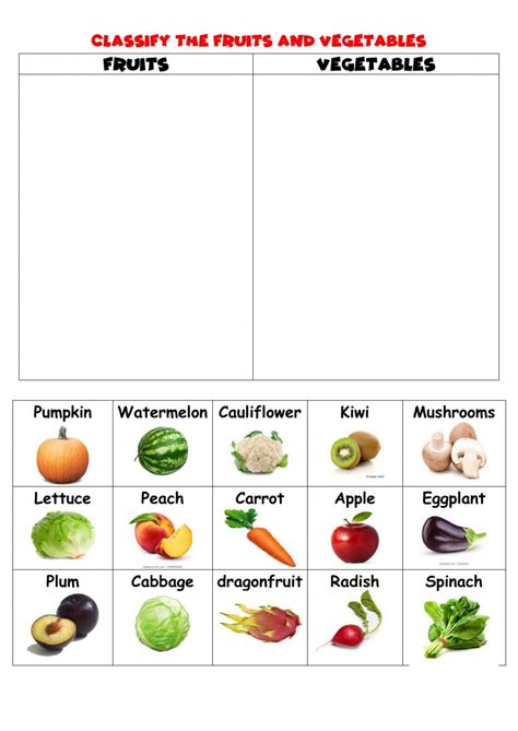 Fruits And Vegetables Classify Worksheet In 2022 Fruits For Kids