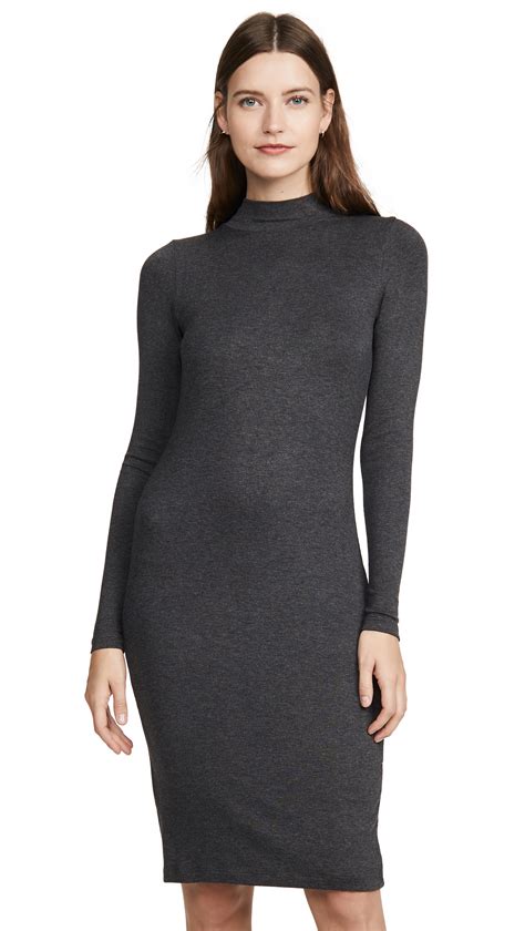Goldie Ribbed Mock Neck Dress In Charcoal Heather Modesens