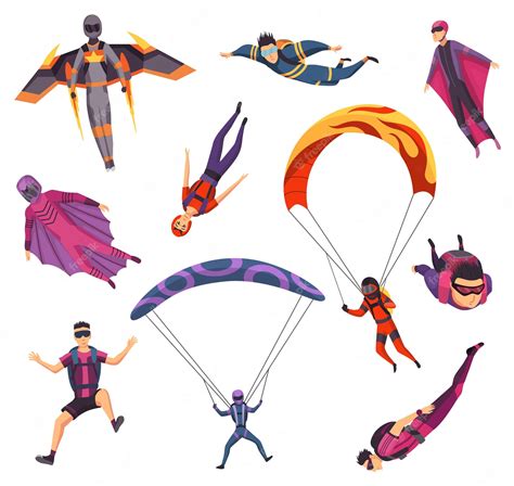 Premium Vector Skydiving Extreme Sport Group Of Paraglide And